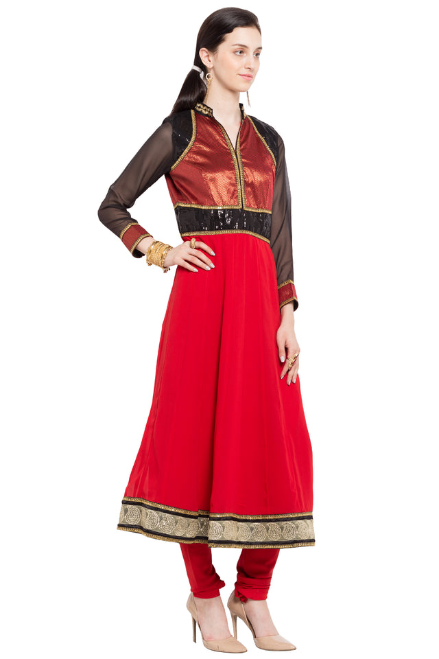 Faux Georgette Anarkali Kurti Top In Red