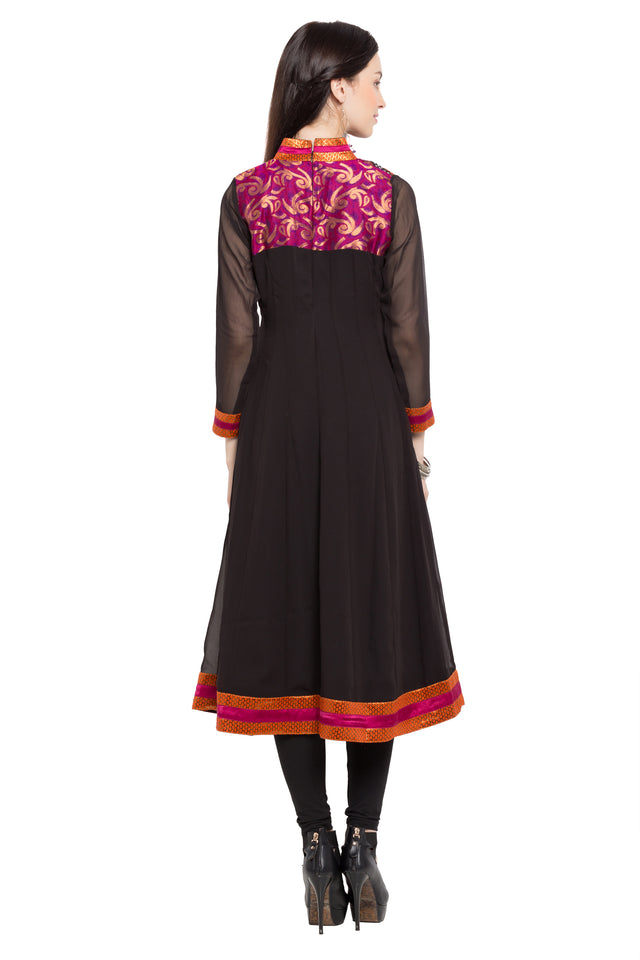 Faux Georgette Anarkali Kurti Top In Black