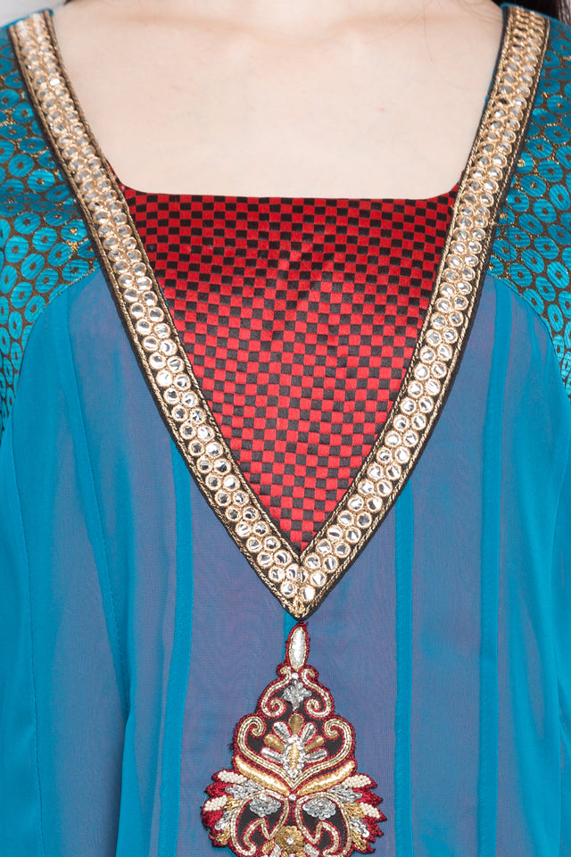 Faux Georgette High-Low Kurti Top In Blue