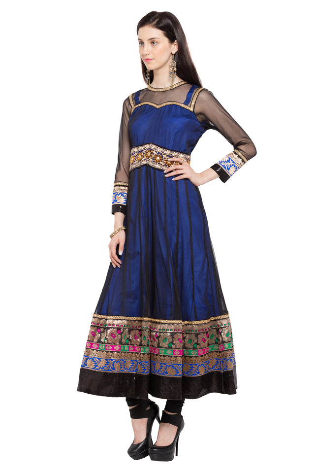 Net Anarkali Kurti Top In Navy Blue