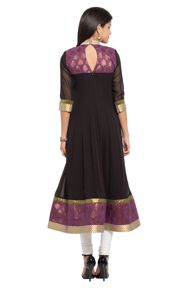 Faux Georgette Anarkali Kurti Top In Black