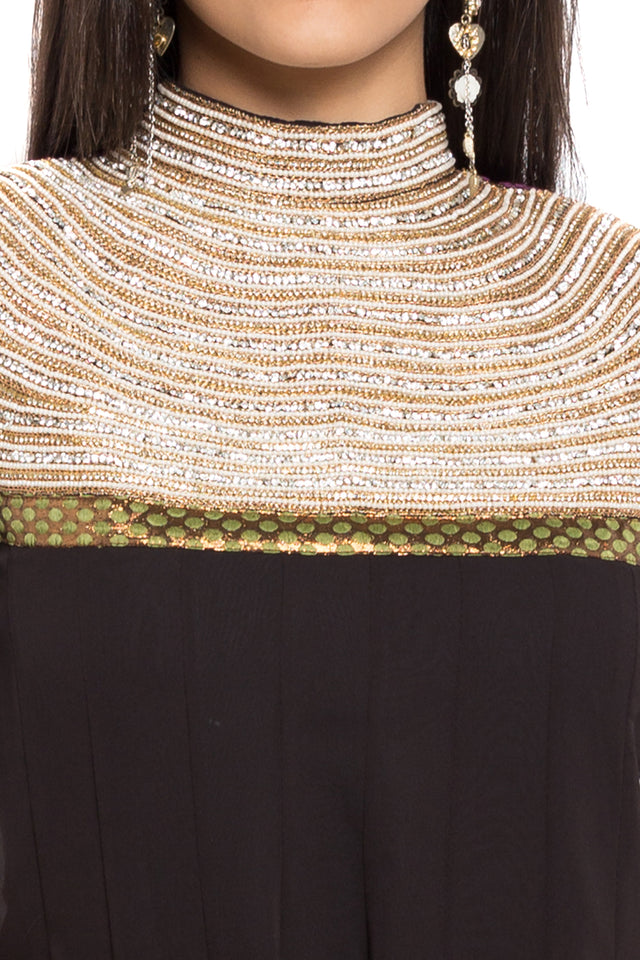 Faux Georgette Anarkali Kurti Top In Black