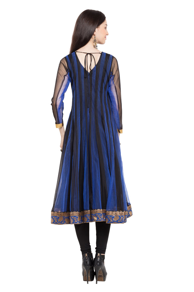 Faux Georgette Anarkali Kurti Top In Navy Blue
