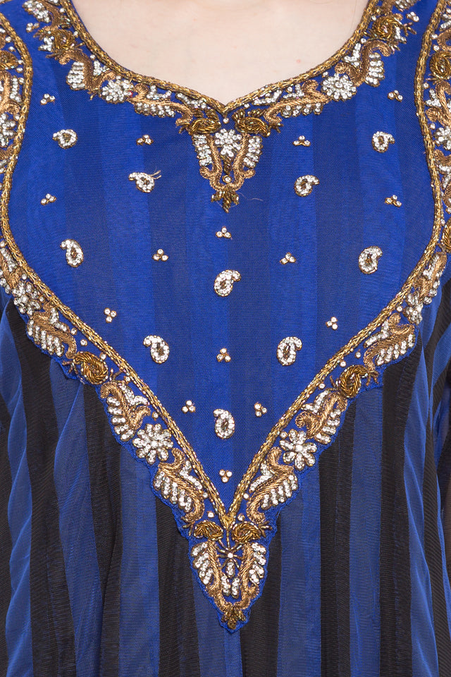 Faux Georgette Anarkali Kurti Top In Navy Blue