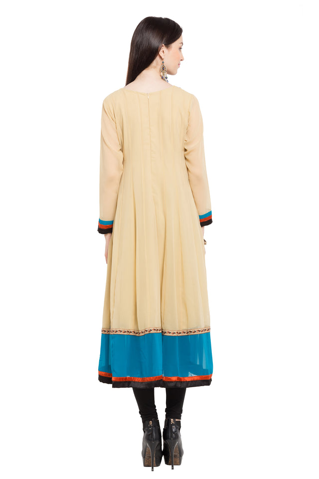 Faux Georgette Anarkali Kurti Top In Beige