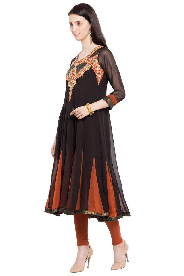 Faux Georgette Anarkali Kurti Top In Black