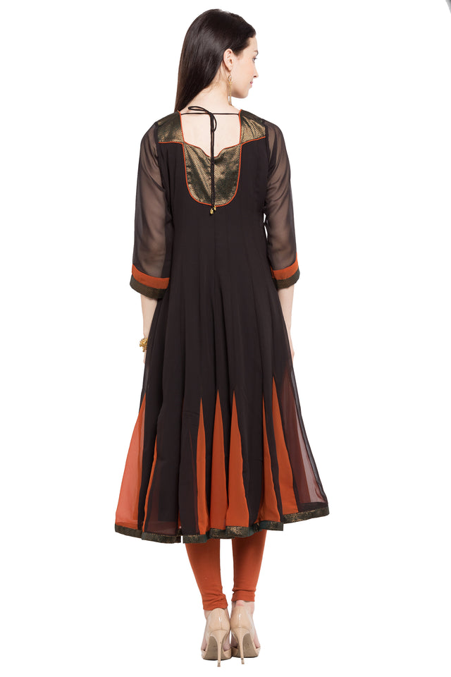 Faux Georgette Anarkali Kurti Top In Black