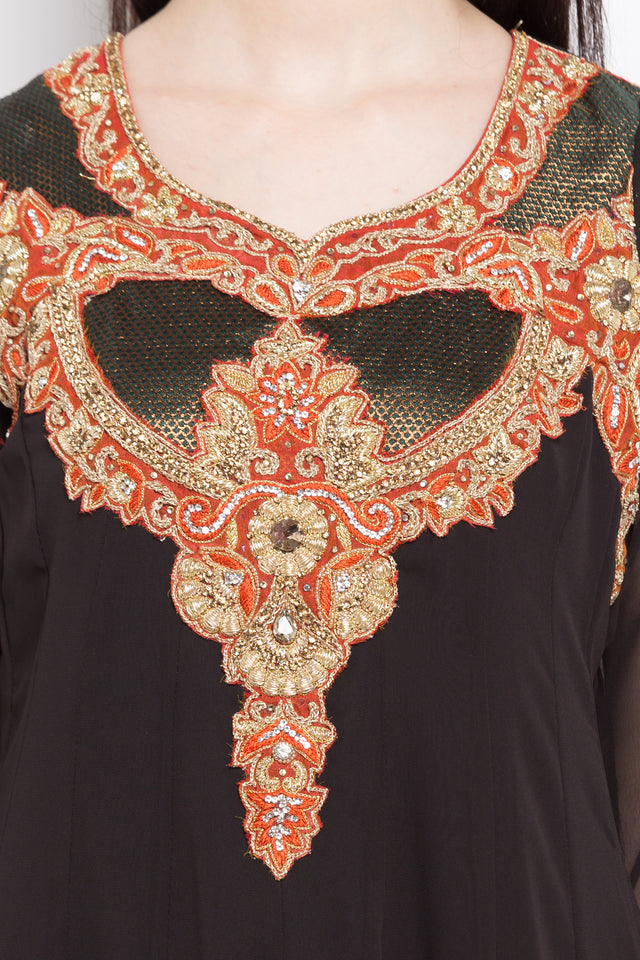 Faux Georgette Anarkali Kurti Top In Black