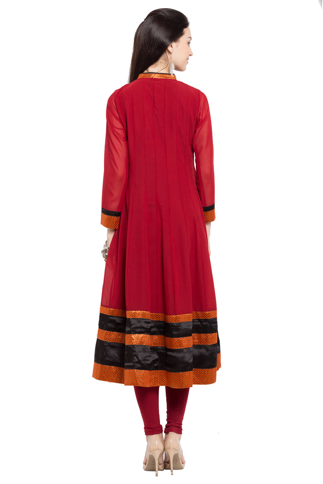 Faux Georgette Anarkali Kurti Top In Red