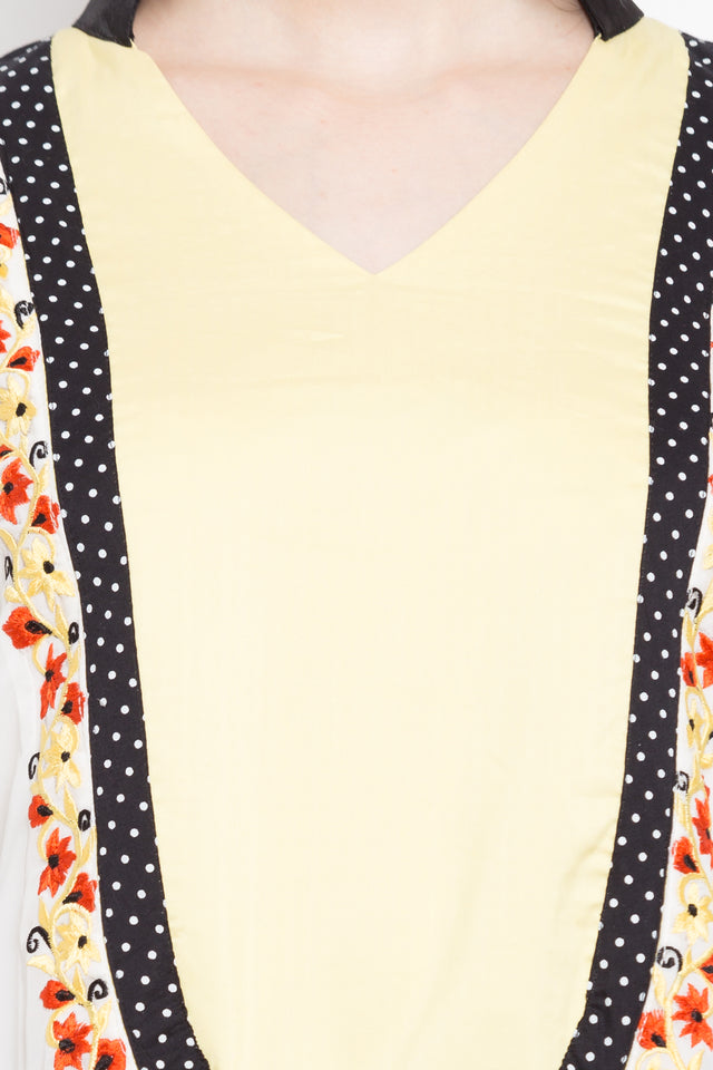 Blended Cotton Printed Kurti In White