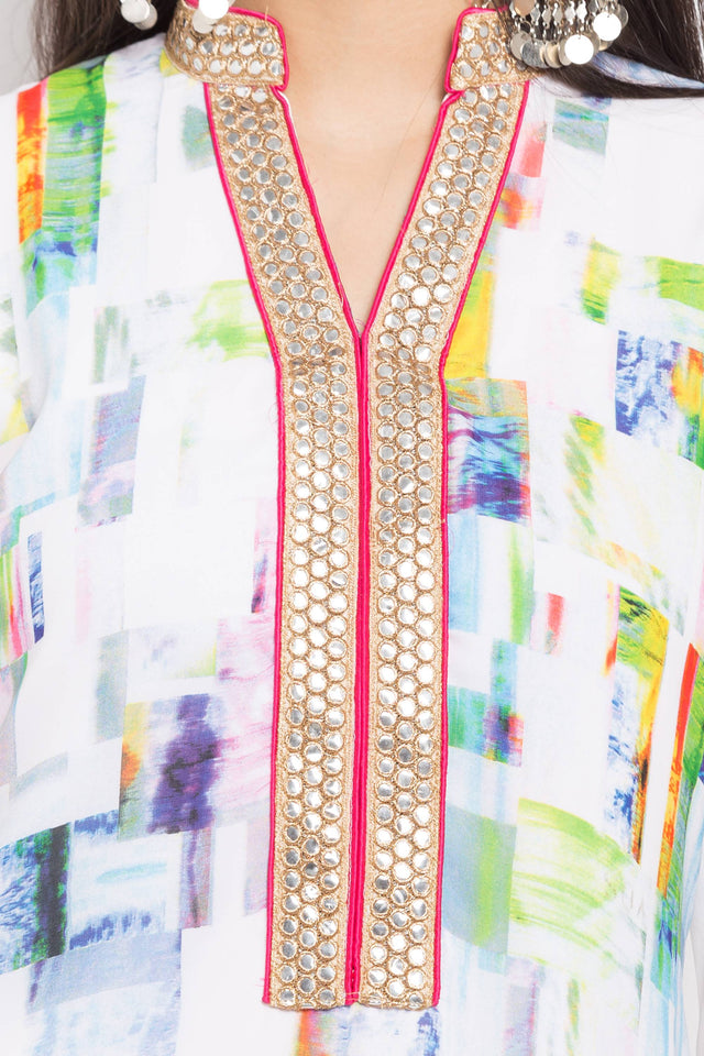 Faux Georgette Straight Kurti Top In White