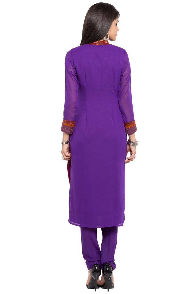 Faux Georgette Staright Kurti Top In Purple