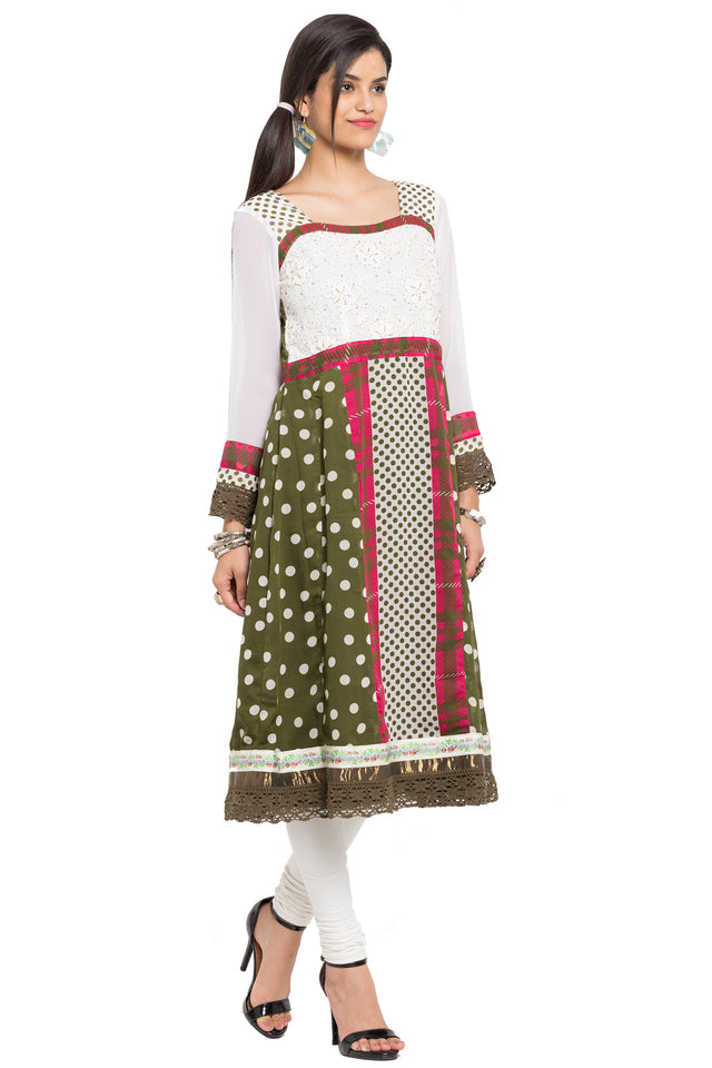Faux Georgette Anarkali Kurti In Green