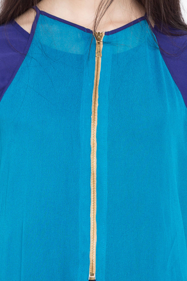 Faux Georgette Straight Kurta Top in Blue - Zoom