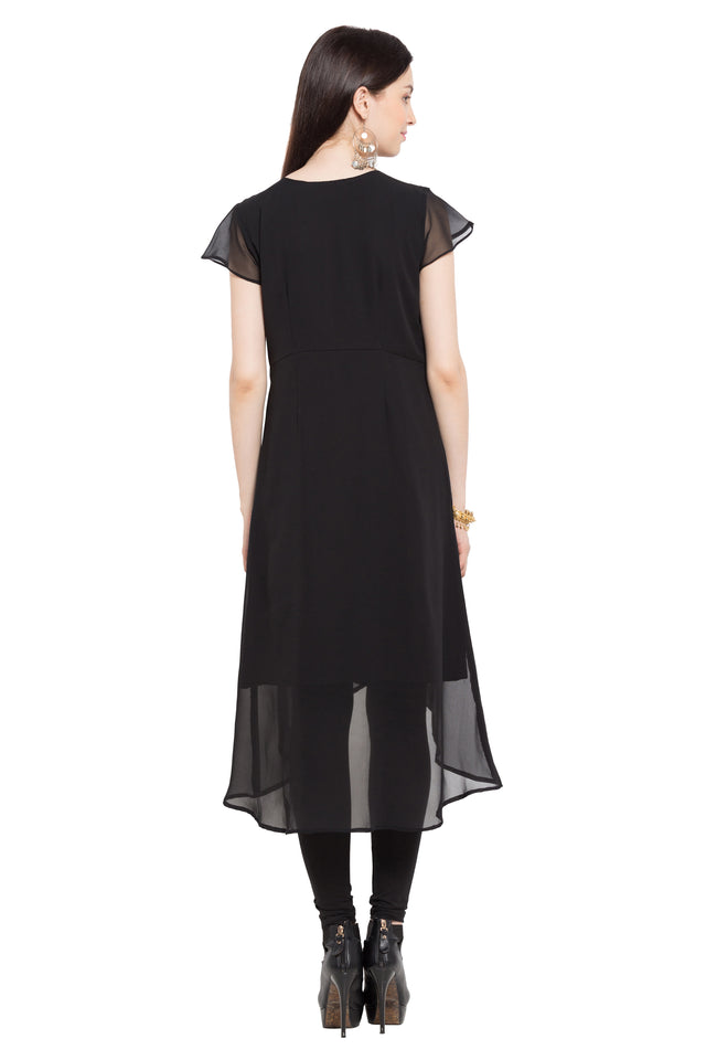 Faux Georgette High-Low Kurti Top In Black