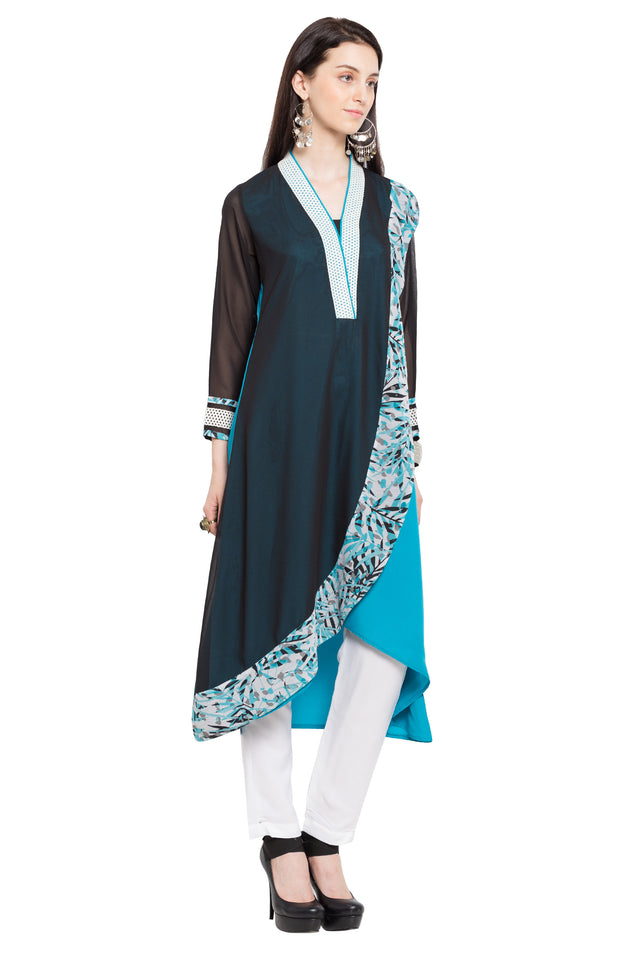 Faux Georgette High-Low Kurti Top In Black