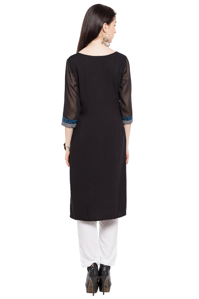 Faux Georgette Straight Kurti In Black