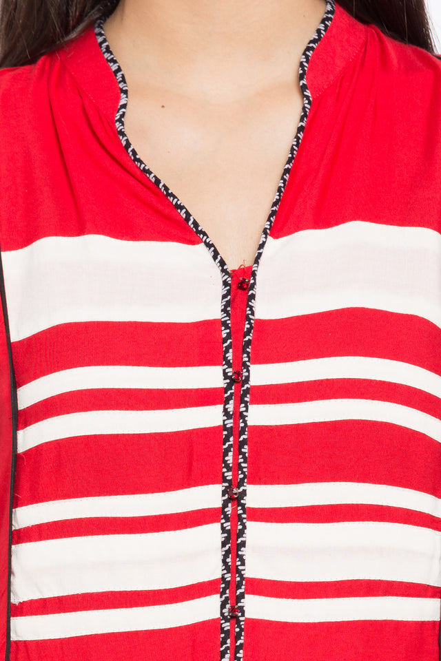 Blended Cotton A-Line Kurti Top In Red