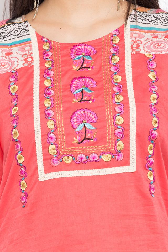 Blended Cotton Asymmetric Kurti In Pink