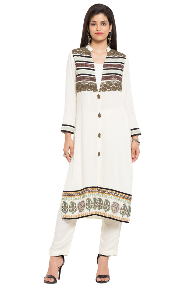 Blended Cotton Straight Kurti Top In White