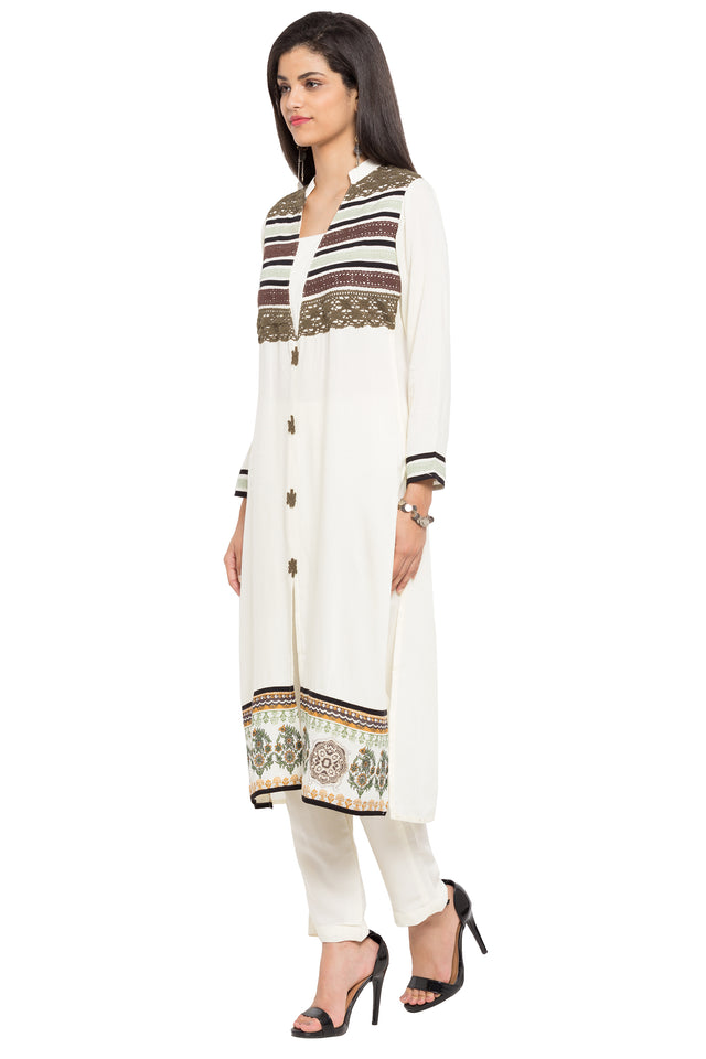 Blended Cotton Straight Kurti Top In White