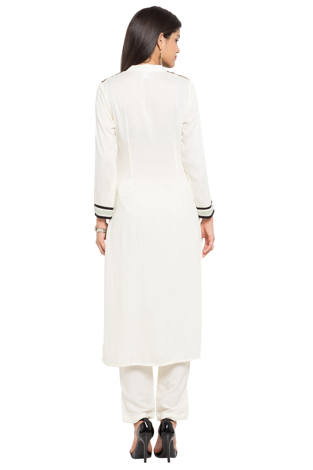 Blended Cotton Straight Kurti Top In White