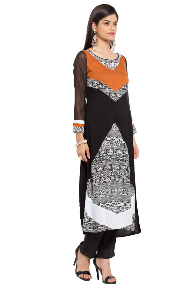 Blended Cotton Straight Kurti Top In Black