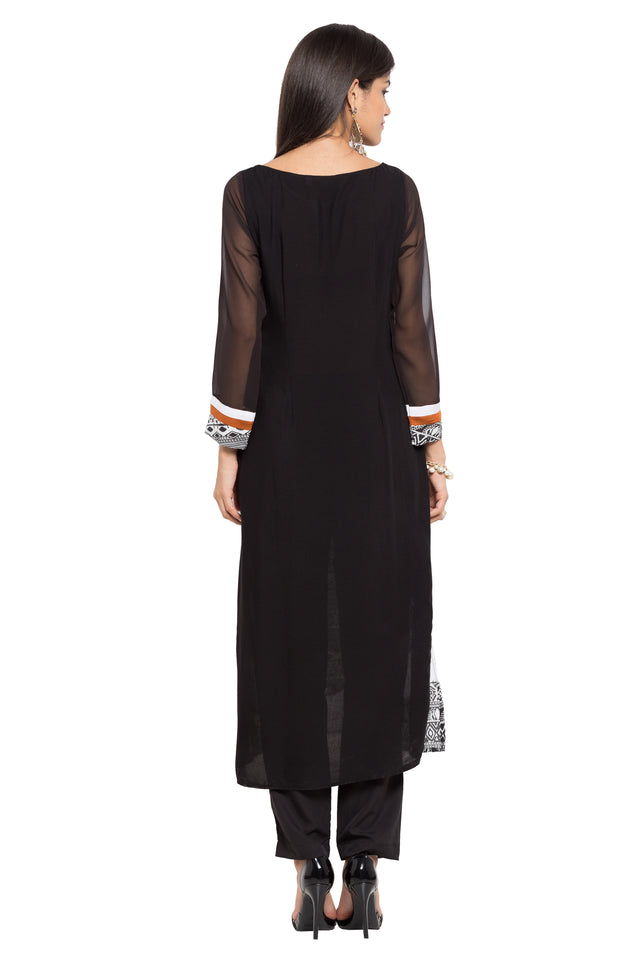 Blended Cotton Straight Kurti Top In Black