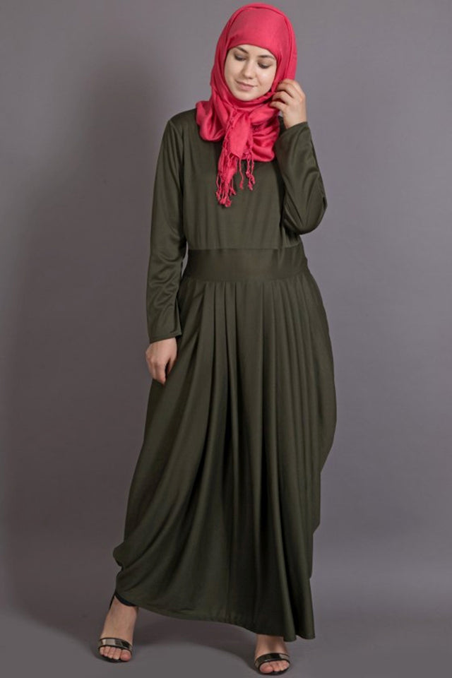Buy Polyester Solid Abaya in olive