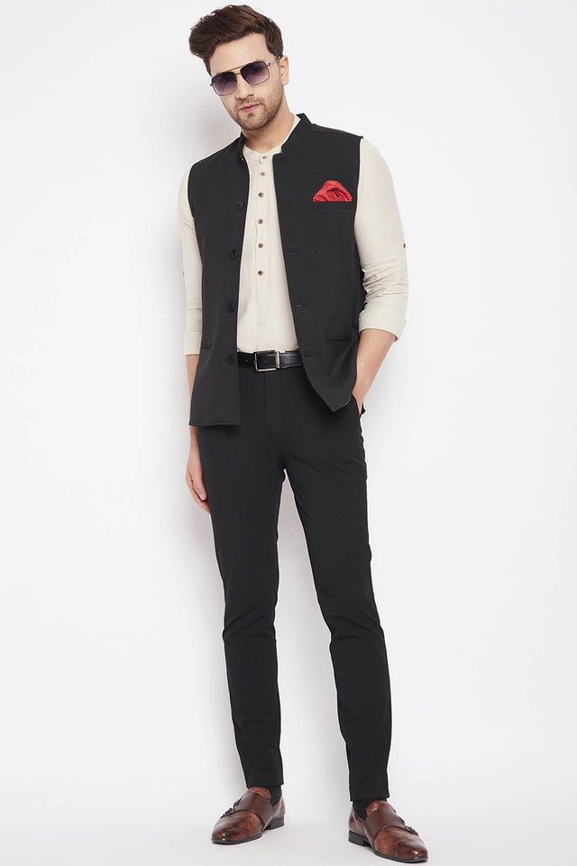 Buy Men's Merino Solid Nehru Jacket in Black