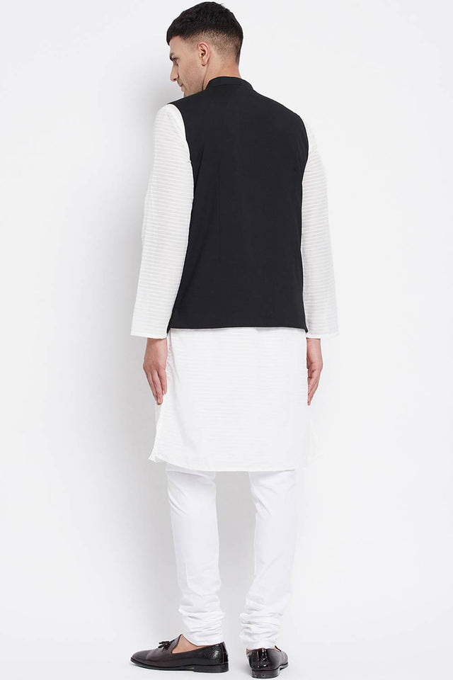 Buy Men's Merino Moon and Star Embroidery Nehru Jacket in Black - Zoom in