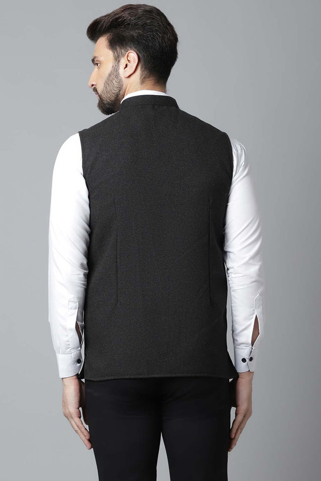 Buy Men's Black Wool Textured Waistcoat Online - KARMAPLACE