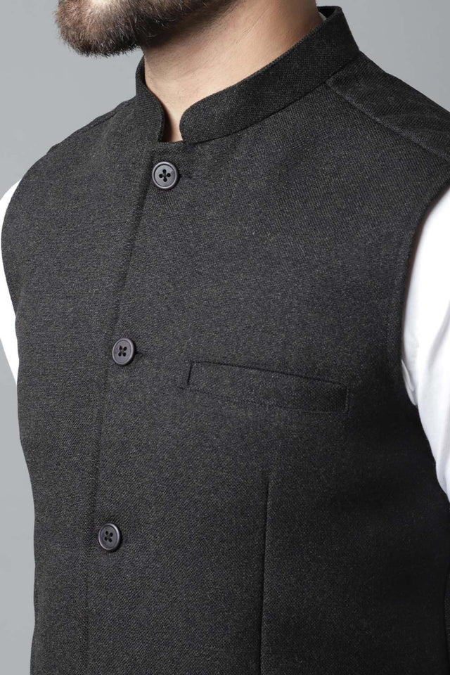 Buy Men's Black Wool Textured Waistcoat Online - KARMAPLACE