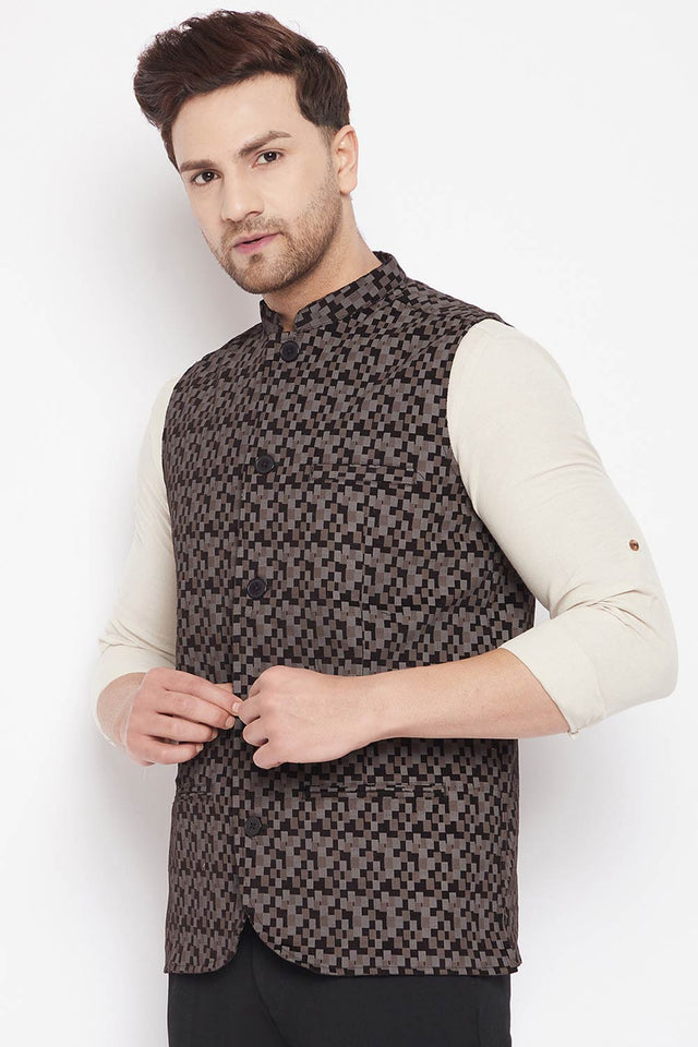 Buy Men's Merino Stripes Nehru Jacket in Black
