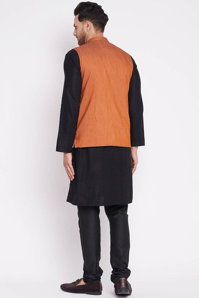 Buy Cotton Woven Nehru jacket in Orange