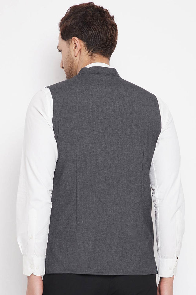 Buy Men's Merino Solid Nehru Jacket in Grey