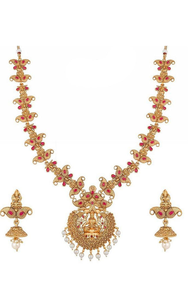 Buy Women's Alloy Necklace in Gold and Pink Online