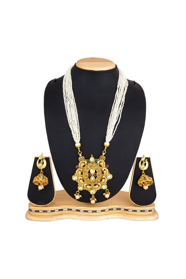 Buy Women's Alloy Necklace in Gold and White Online