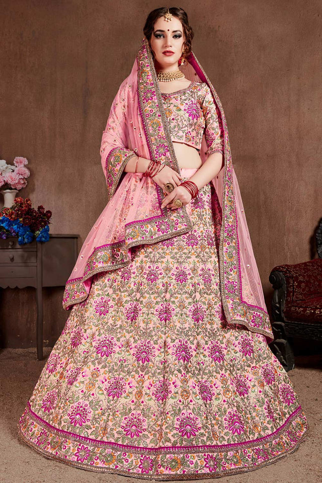Pastel Pink Taffeta Silk Zari Sequins Embroidery Work Lehenga Set (NT1-7108)