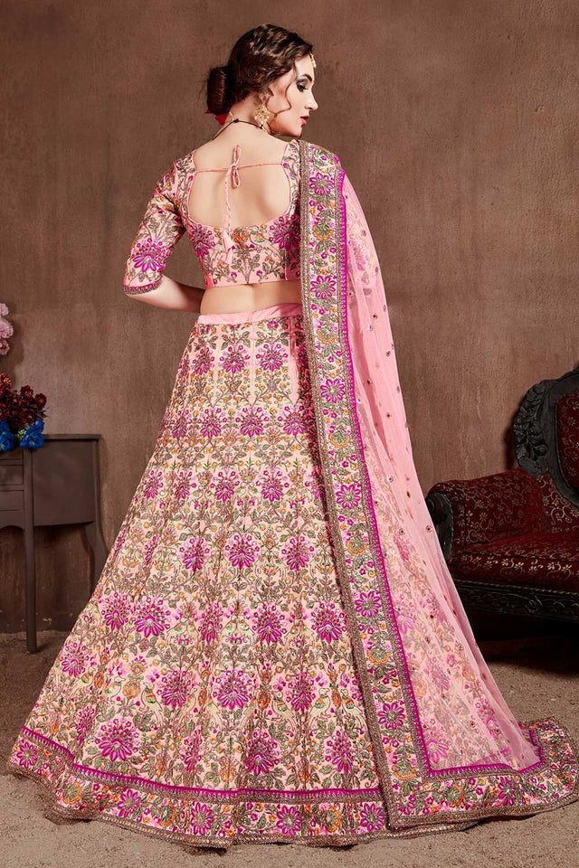 Pastel Pink Taffeta Silk Zari Sequins Embroidery Work Lehenga Set (NT1-7108)