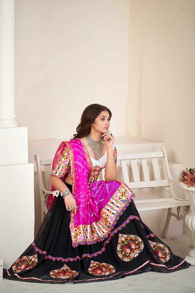 Black Georgette Embroidered Lehenga Choli