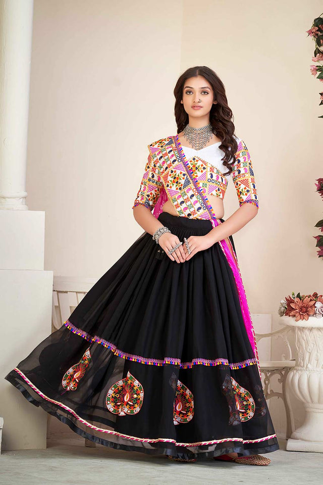 Black Georgette Embroidered Lehenga Choli