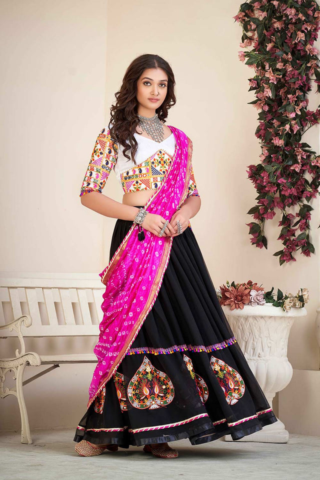 Black Georgette Embroidered Lehenga Choli