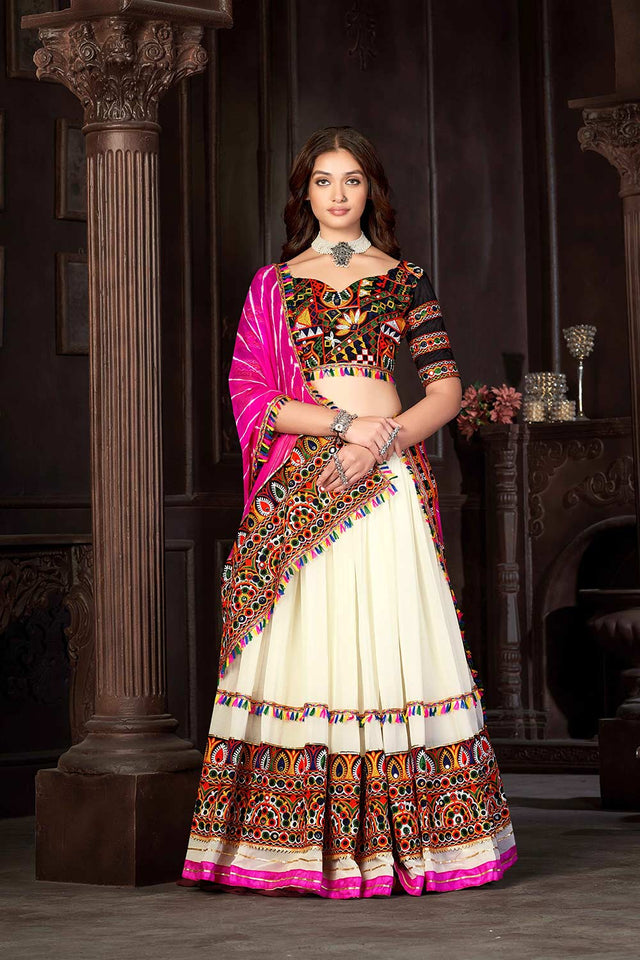 Off White Georgette Embroidered Lehenga Choli