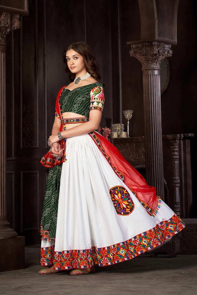 White Cotton Silk Embroidered Lehenga Choli