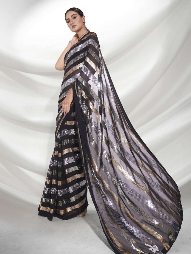 Black Georgette Sequin Saree