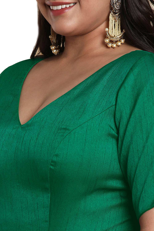 Buy Green Raw Silk Readymade Saree Blouse Online - KARMAPLACE