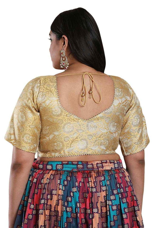 Buy Gold Brocade Readymade Saree Blouse Online - KARMAPLACE