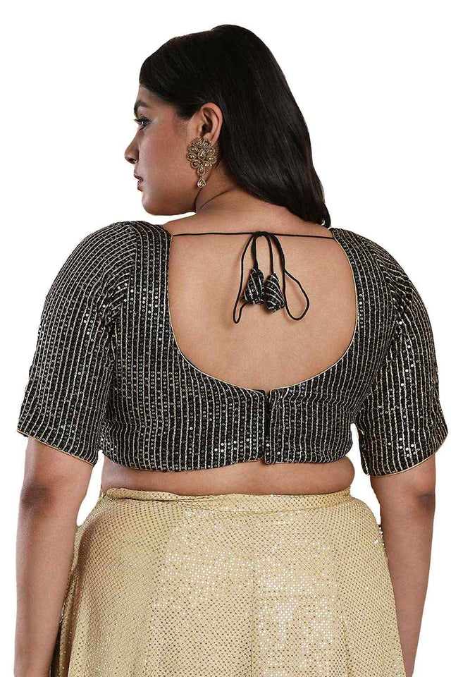 Buy Black Silk Readymade Saree Blouse Online - KARMAPLACE