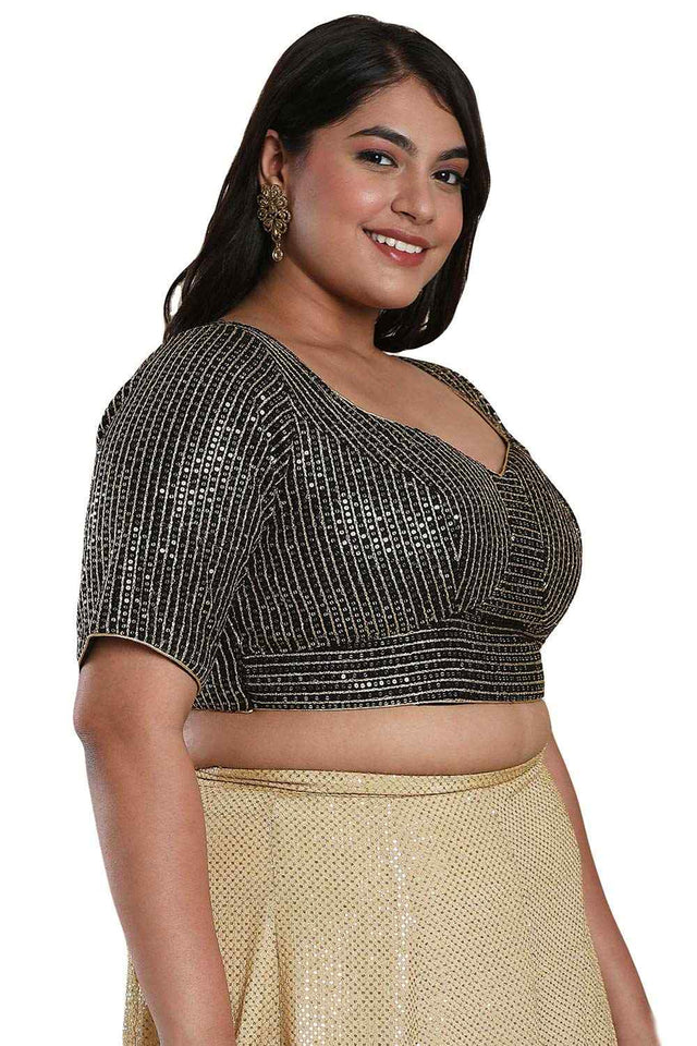 Buy Black Silk Readymade Saree Blouse Online - KARMAPLACE